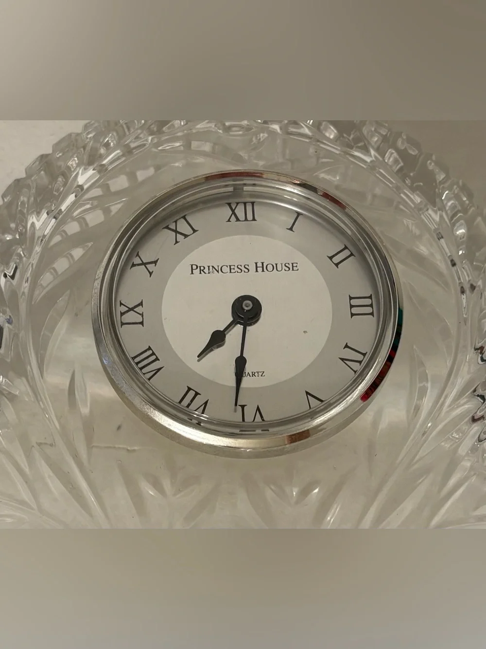 PRINCESS HOUSE Vintage 24% Lead Crystal Mantel Clock Wildflower